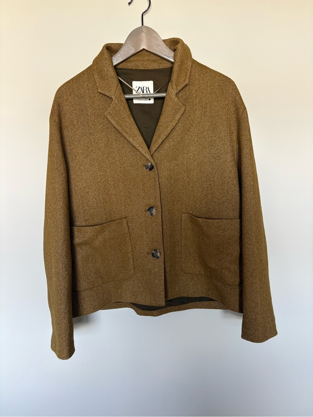 Zara Women's Olive Brown Notched Collar Blazer